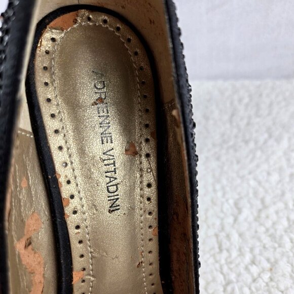 Embellished Black Evening Pump Sz 7.5 Adrienne Vittadini Open Toe 3" Heel Formal - Picture 11 of 16